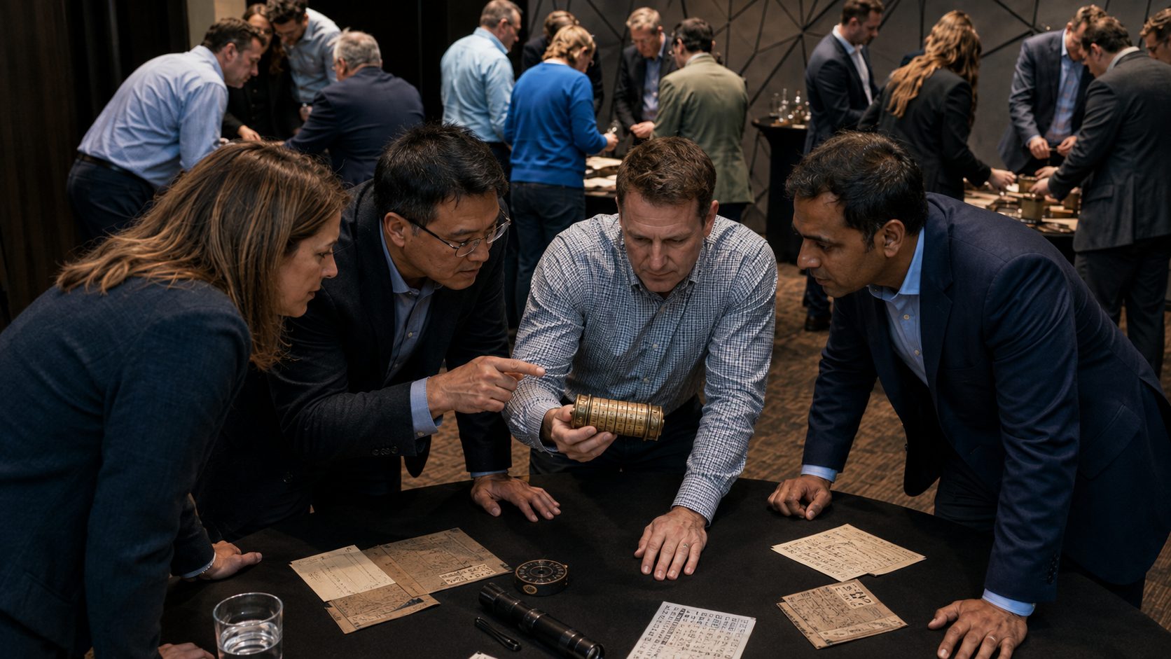 A team working a six-letter cryptex in the Secrets Through Time variation of Inspiring Minds