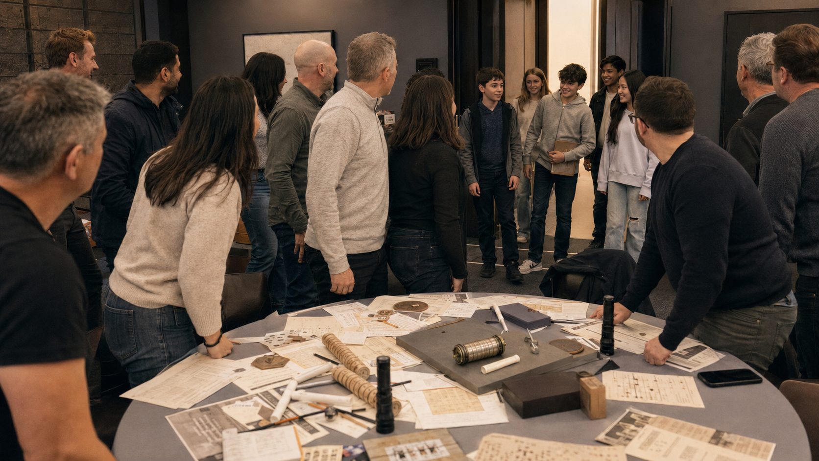 Corporate teams and young scientists at the reveal moment of an Inspiring Minds give-back