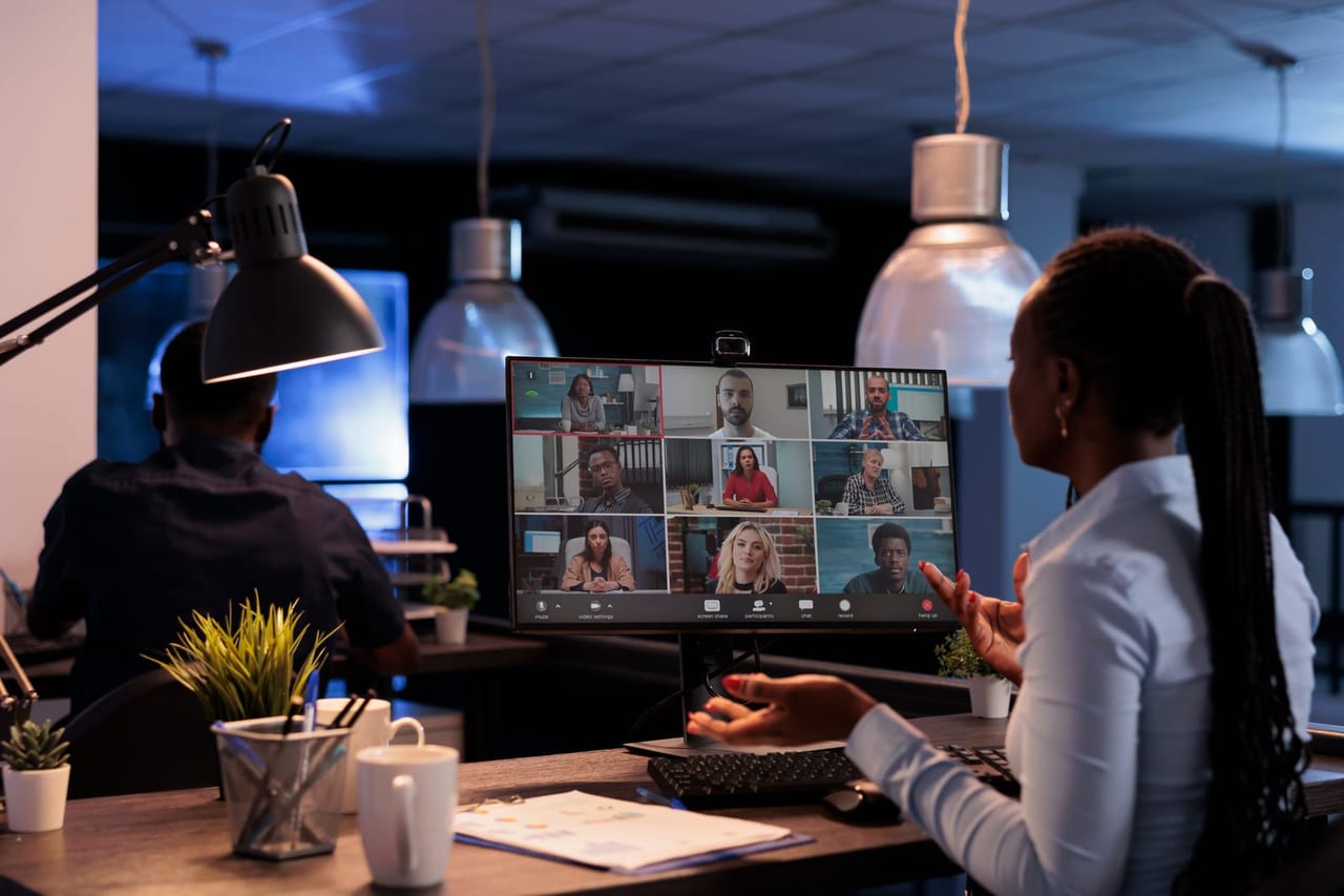 A participant joining a facilitated give-back session over a video call
